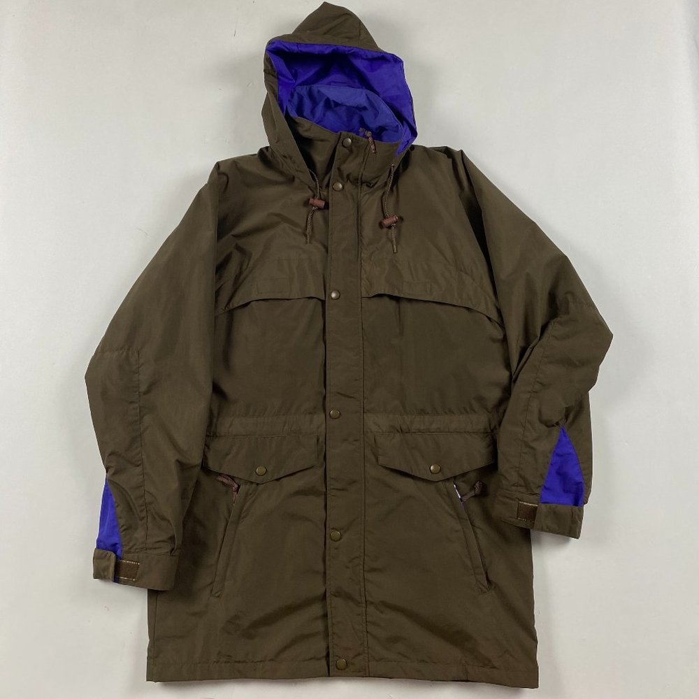Lands' End Packable Mountain Lite Parka Jacket Men's Medium Brown Purple Nylon